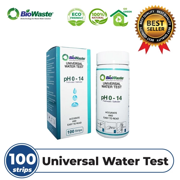 BioWaste pH 0-14 Water Test Paper Air Kolam Limbah 100 Strips - 6 in 1