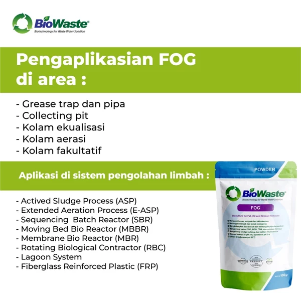 Bakteri Pengurai Limbah BIOWASTE FOG (Fat Oil and Grease) 100 gram - NON FREE