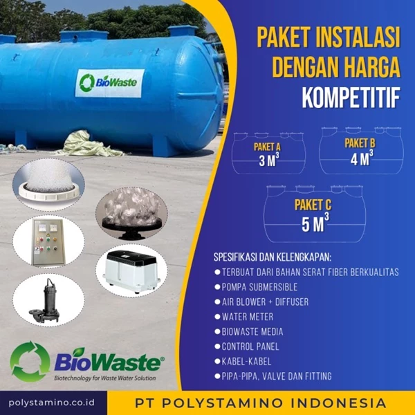 The WWTP BioWaste System FRP package includes a system with a capacity of 3 m3